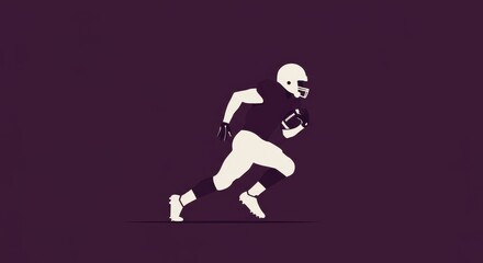 American Football Player Running - Silhouette of an American football player running with the ball, dynamic pose against a purple background