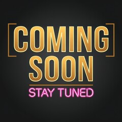 Fototapeta premium Coming Soon – Gold and Neon Typography on Dark Background