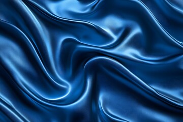 Fototapeta premium Rich blue satin fabric drapes and flows gracefully