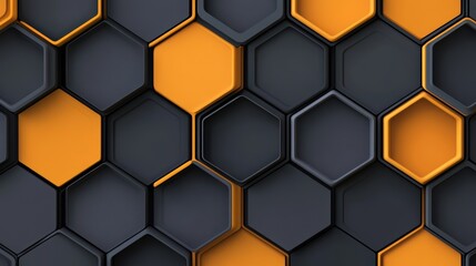 A modern, stylish hexagonal pattern featuring black and orange colors, This image is perfect for technology, design, or architecture-related projects, highlighting innovation and creativity,