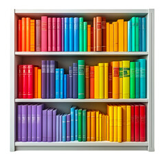 Fototapeta premium Colorful Books on a White Bookshelf Rainbow Library Knowledge Education