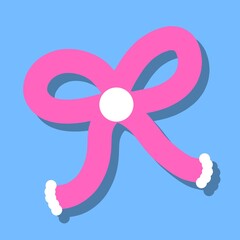 pink ribbon, pink ribbon on blue background, ribbon design, ribbon illustration, cute, kawaii, pink and blue