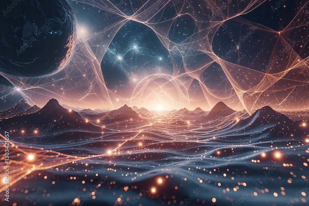 Wall mural cosmic particle mesh background with ethereal technology and dynamic visuals