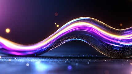 Cosmic abstract waves with luminous deep blue and vibrant purple streaks enhanced by golden shimmer and neon effects