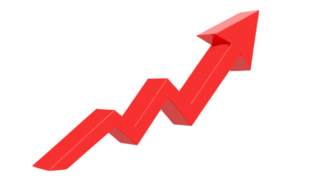 Flecha curvada roja de crecimiento hacia arriba png, vector. Indicador de crecimiento, s&iacute;mbolo aislado sobre fondo transparente  svg