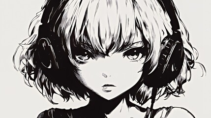 Stylized illustration of a girl with short hair and headphones, exuding confidence.