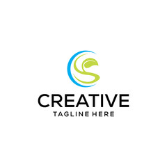 leaf and abstract shape circle logo design