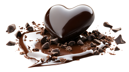 Dark chocolate heart shape with chocolate chips. Sweet treat, Valentine's Day concept.
