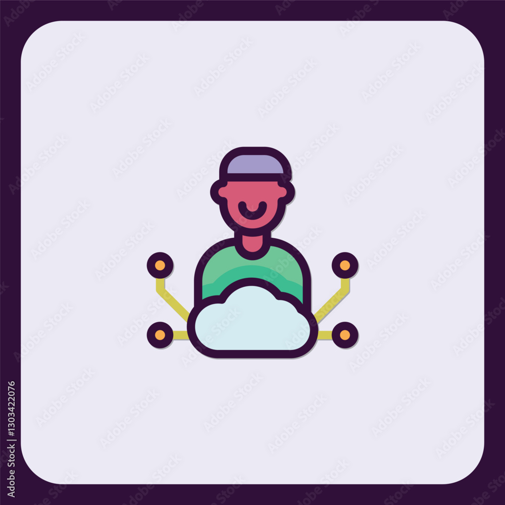 Poster abstract cloud computing network icon with person, connections and tech