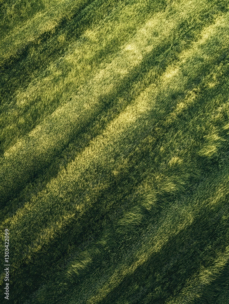 Aufkleber aerial view of a large grass field with distinct patterns from recent mowing and soft light shadows.