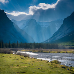 mountain landscape with lake and mountains