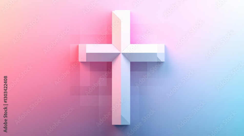 Poster abstract geometric composition with white cross on gradient background