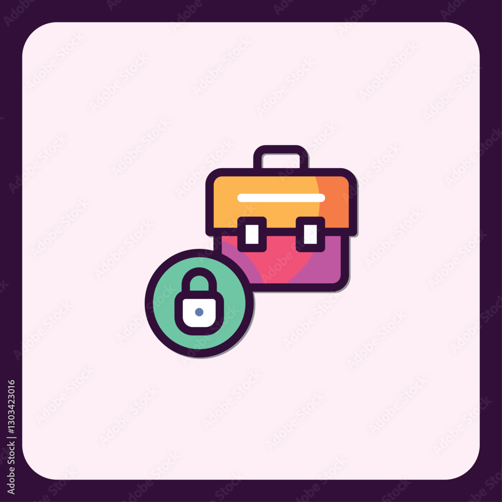 Poster secured professional data icon with briefcase and padlock symbol design