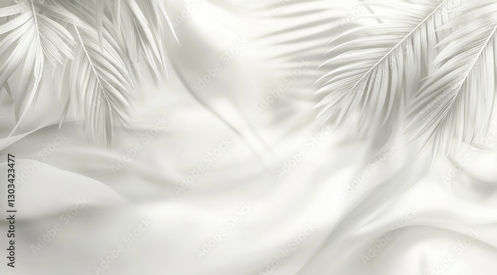 Poster abstract white background with palm leaf shadows, soft focus, and copy space for text. abstract whit