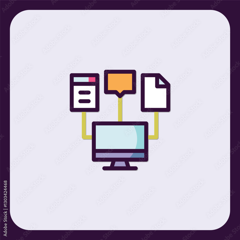 Poster colorful networking icon illustration featuring data exchange and desktop