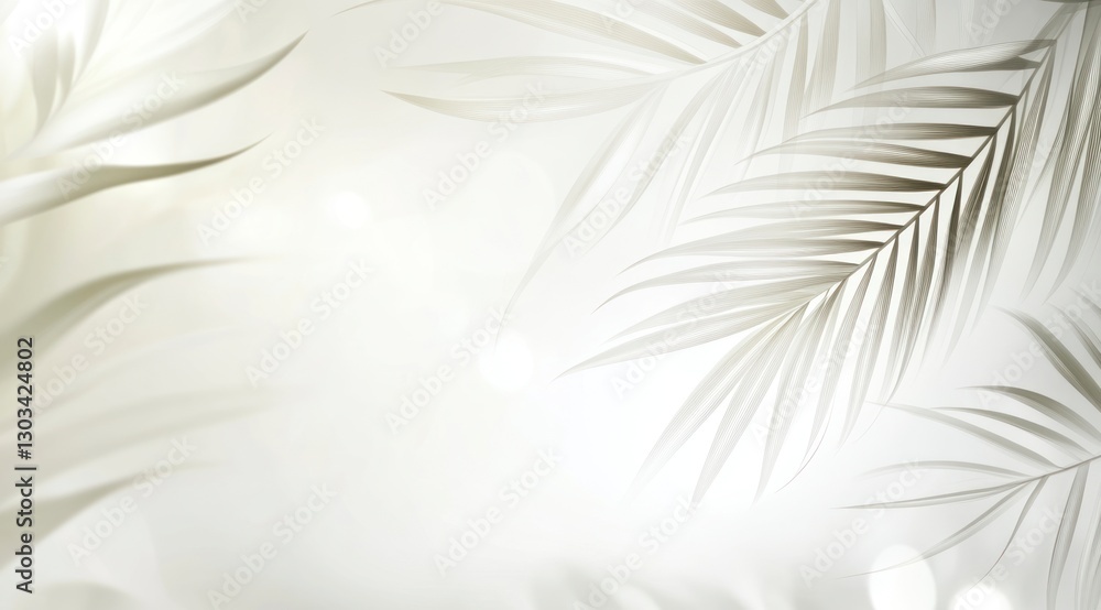 Poster abstract white background with palm leaf shadows, soft focus, and copy space for text. abstract whit