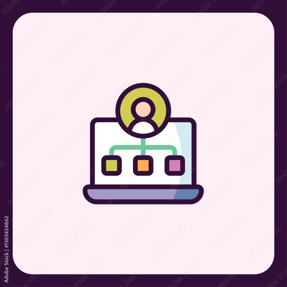 Poster digital hierarchy icon representing organizational structure on laptop screen