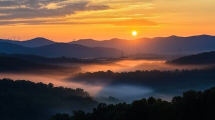 Fototapeta premium Misty Sunrise Over Appalachian Mountains