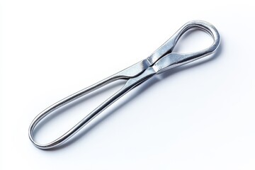Elegant stainless steel clip resting on a white background, showcasing unique design features isolated on transparent background