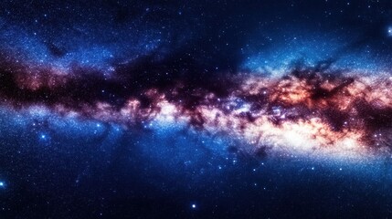 Obraz premium A stunning view of a vibrant galaxy filled with stars, showcasing deep blues and purples, This image can be used for projects related to space, science fiction, and cosmic themes,