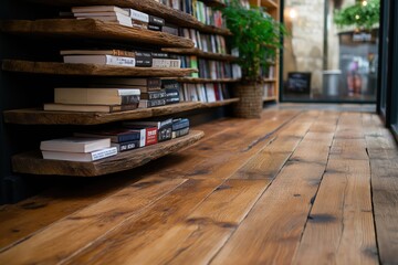 Obraz premium Charming old bookstore with vintage wooden shelves and a cozy atmosphere welcoming book lovers in a quaint location