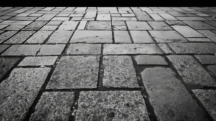 Fototapeta premium Old stone pavement sidewalk texture. Cobblestone pavement. Road paved with the cobble stones and steel grating floor