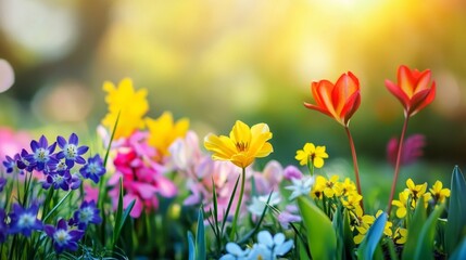 Obraz premium Spring flowers in the garden in nature.