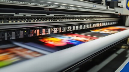 A big printer is working in a factory.
