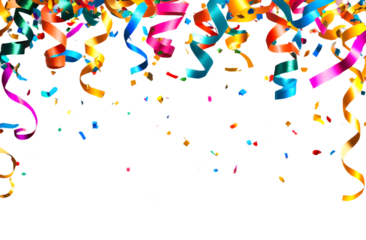 Festive overlay, Party streamers, serpentine, curly paper ribbons. Colorful explosion confetti. Multicolored party decorations. Concept for party.