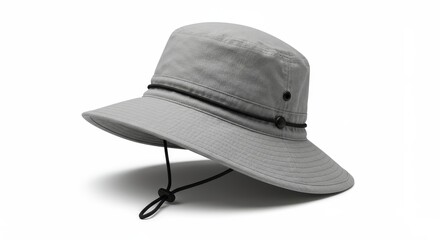 Gray Fisherman's Hat with Drawstring - Stylish sun protection, comfortable fit, adjustable drawstring, breathable fabric, timeless design. Symbolising practicality, outdoor adventures, sun safety