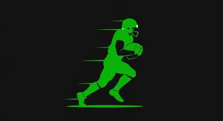 Fototapeta premium Green Silhouette Football Player Running with Ball - Minimalist design symbolizing speed, agility, athleticism, competition