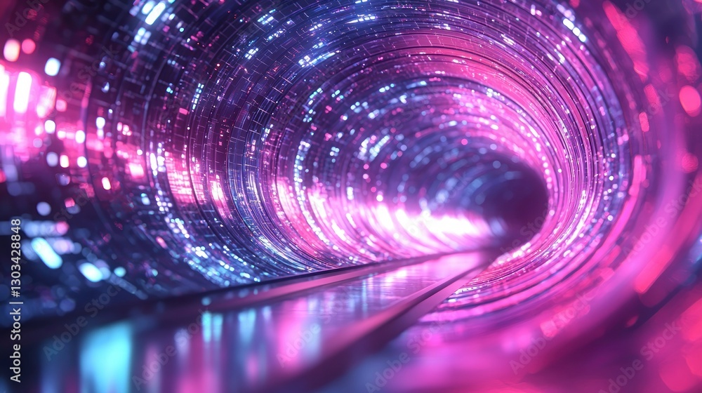 Poster futuristic tunnel with vibrant colors and data streams