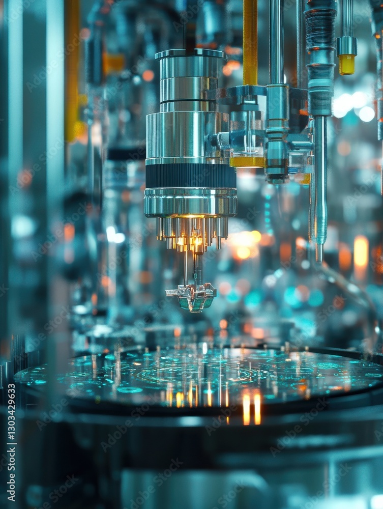 Poster artificial intelligence machine working in phone factory