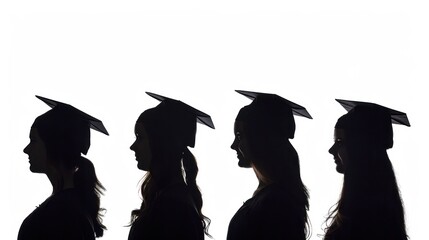 Silhouette of Four Graduating Students in Caps and Gowns