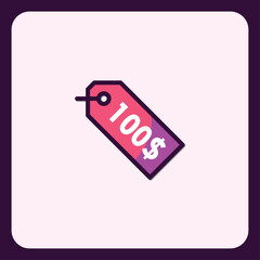 One hundred dollars price tag icon for sales promotions, discounts