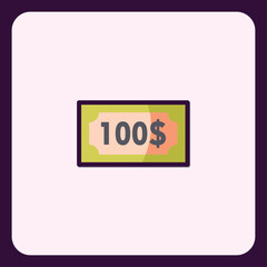Simplified illustration depicting hundred dollars bill on a plain background