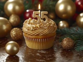 Golden 55th Birthday Cupcake