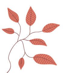 Decorative tree branch with red leaves. Nature and plants. Element for design, decoration. Flat vector illustration on white background