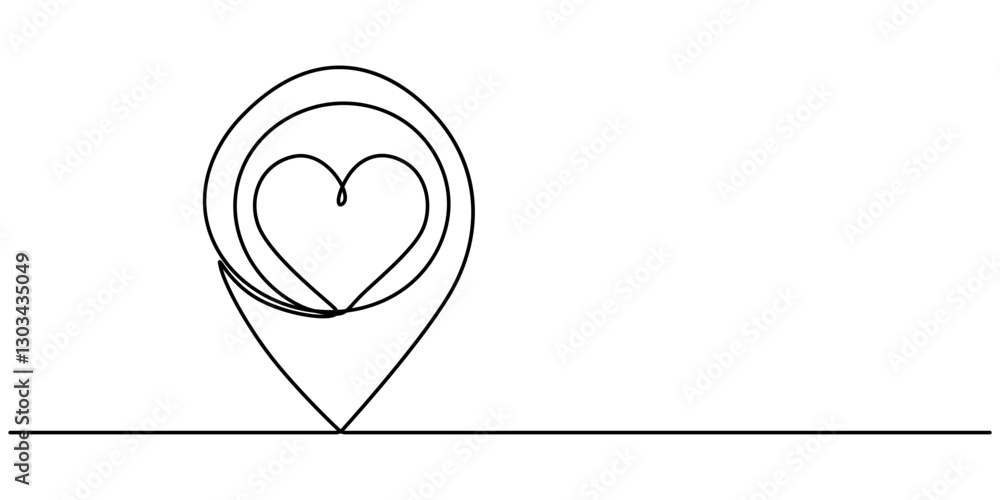 Aufkleber continuous line drawing. map pin with heart icon. black isolated on white background. hand drawn vec