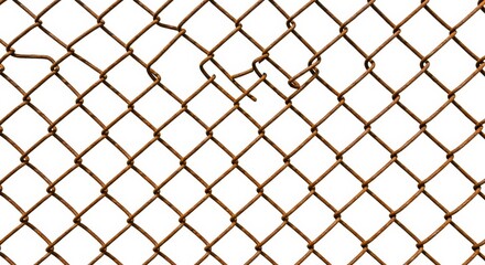 Naklejka premium Rusted Chain Link Fence Texture - Close-up texture of an old, rusty chain link fence with some broken sections. Suitable for backgrounds or design elements