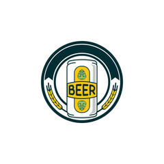 brewery label and design element. Beer mug, bottles, hop, wheat wreath. Design elements for logo, label, emblem, brand mark. Vector illustration.