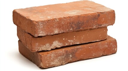 Stacked antique bricks on white background