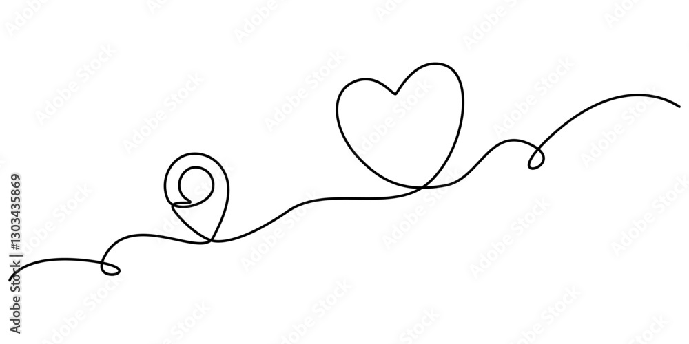 Aufkleber continuous line drawing. map pin with heart icon. black isolated on white background. hand drawn vec
