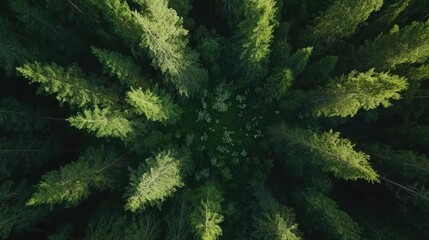 Obraz premium Aerial view of a dense coniferous forest