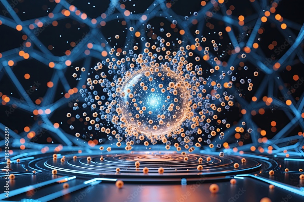 Wall mural immersive technology particles dancing in a dynamic mesh background