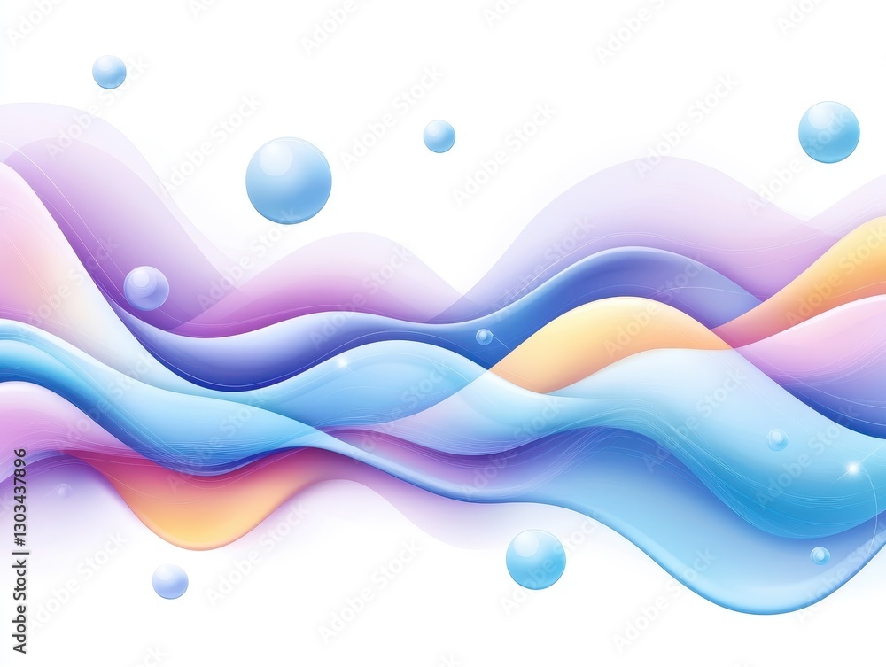 Poster abstract waves of colorful gradients with bubbles on a white background