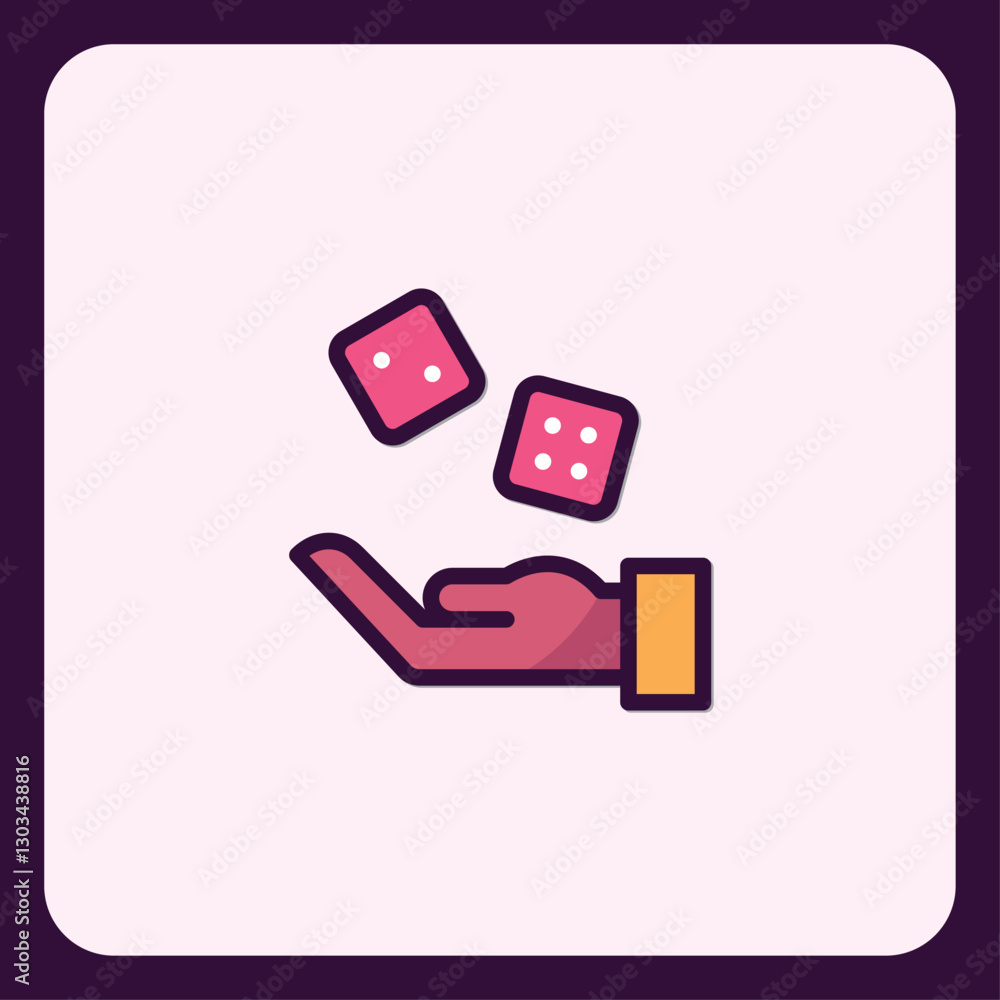 Poster elegant hand casting dice icon with modern geometric design elements