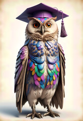 Naklejka premium buhos, dibujos animados, ave, educación, centros, educador, animal, vector, acto de graduación