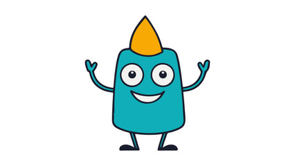 Cheerful Cartoon Character with a Yellow Hat and Blue Body Smiling Happily, A brightly colored animated character with a distinctive yellow cap and blue body