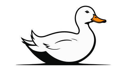 Cartoon Illustration of a Cute White Duck with an Orange Beak